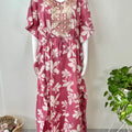 Pink Cambric Cotton Embroidered Kaftan Nighty
