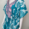 Teal Classic Embroidery Cambric Cotton Kaftan