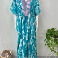 Teal Classic Embroidery Cambric Cotton Kaftan