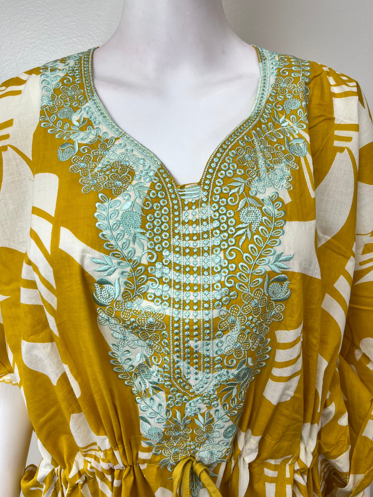 Yellow Cambric Cotton Elegant Kaftan