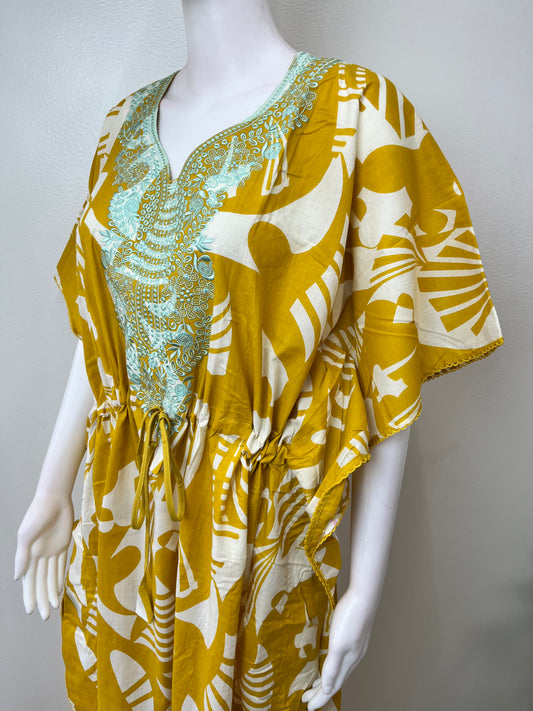 Yellow Cambric Cotton Elegant Kaftan