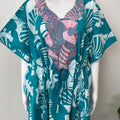 Teal Classic Embroidery Cambric Cotton Kaftan