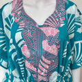 Teal Classic Embroidery Cambric Cotton Kaftan