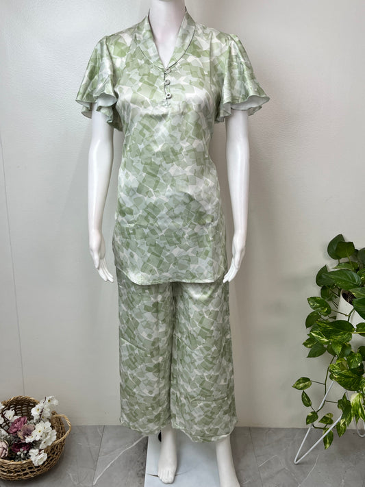 Green Satin Fabric Night Suit