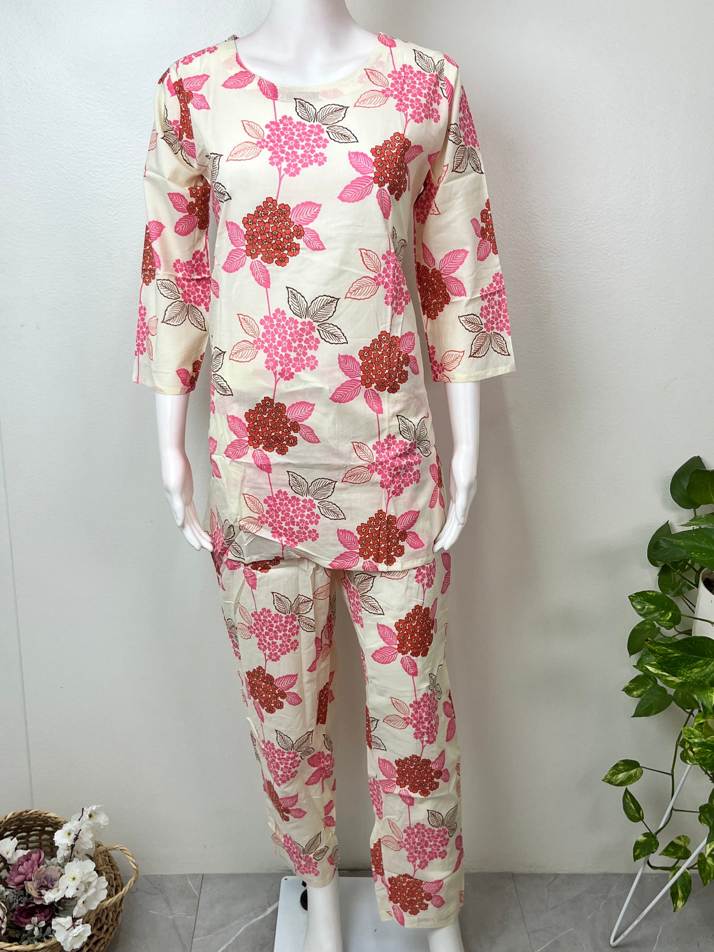 Off-White Pure Cambric Cotton Night Suit