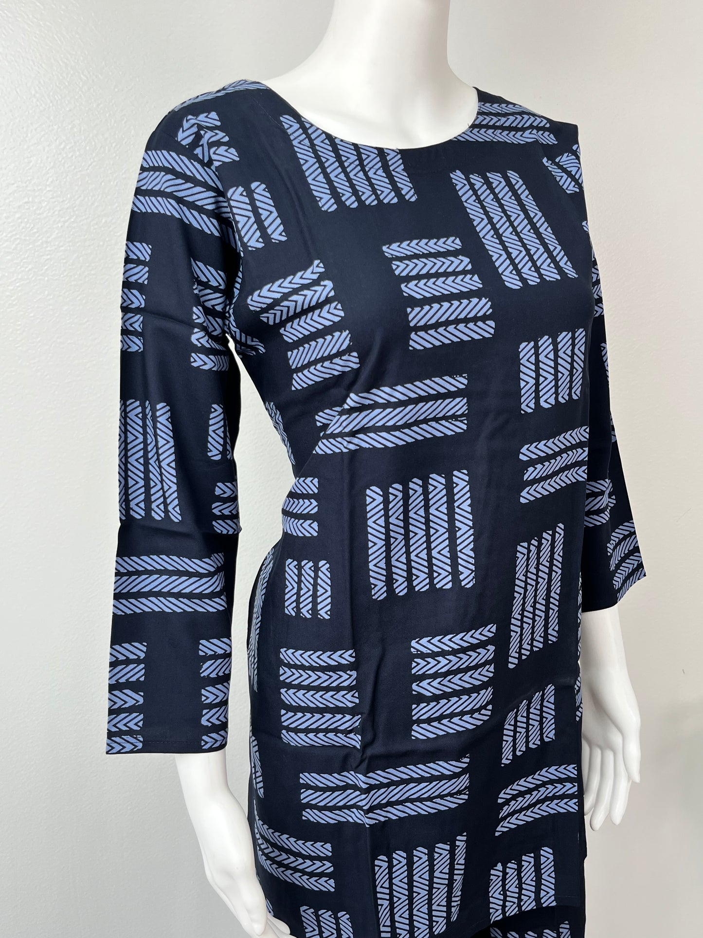 Navy Blue Abstract Rayon Fabric Night Suit