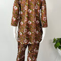 Olive Floral Pure Cotton Women's Night Suit