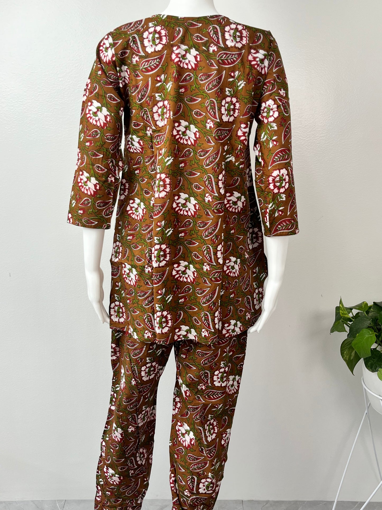 Olive Floral Pure Cotton Women's Night Suit
