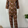 Olive Floral Pure Cotton Women's Night Suit