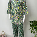 Printed Cotton Night Suit for Women -Dark Green