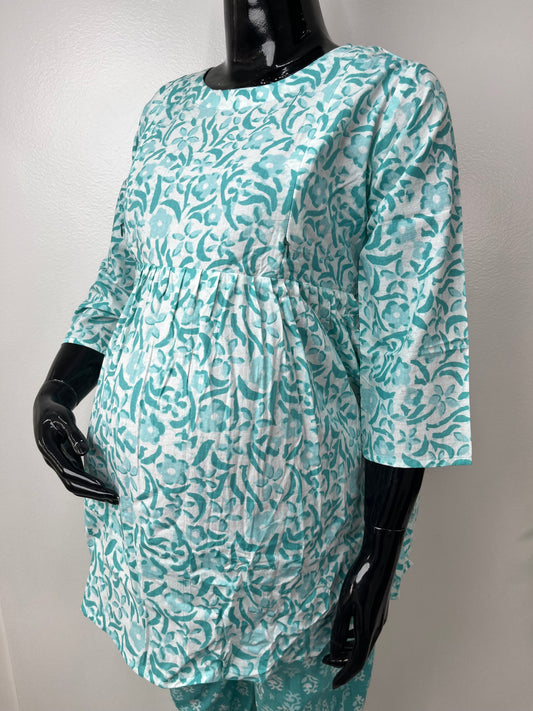 Sky Blue Pure Cotton Fabric Maternity Co-ord Set.