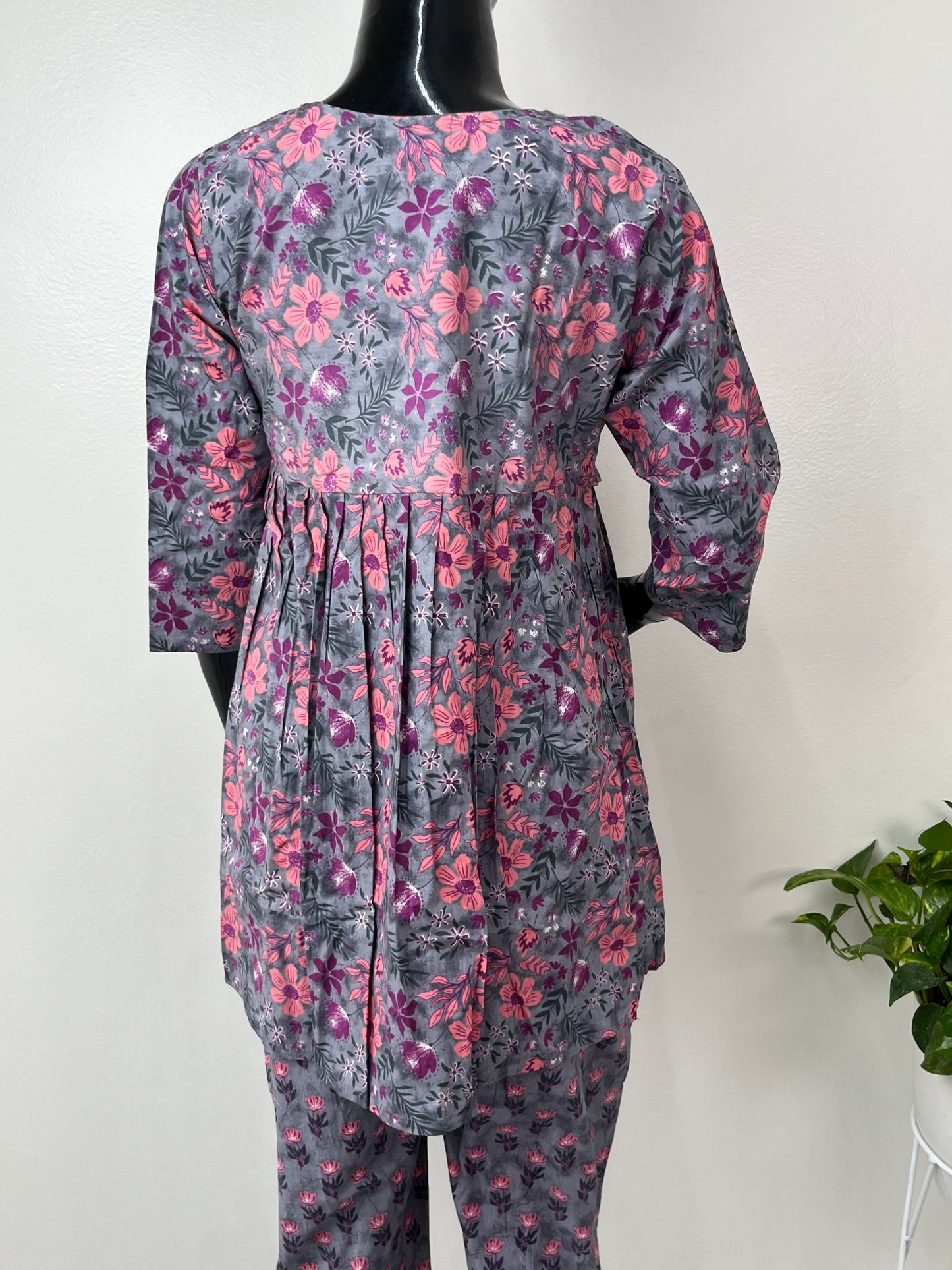 Grey & Pink Pure Cotton Fabric Maternity Co-ord Set