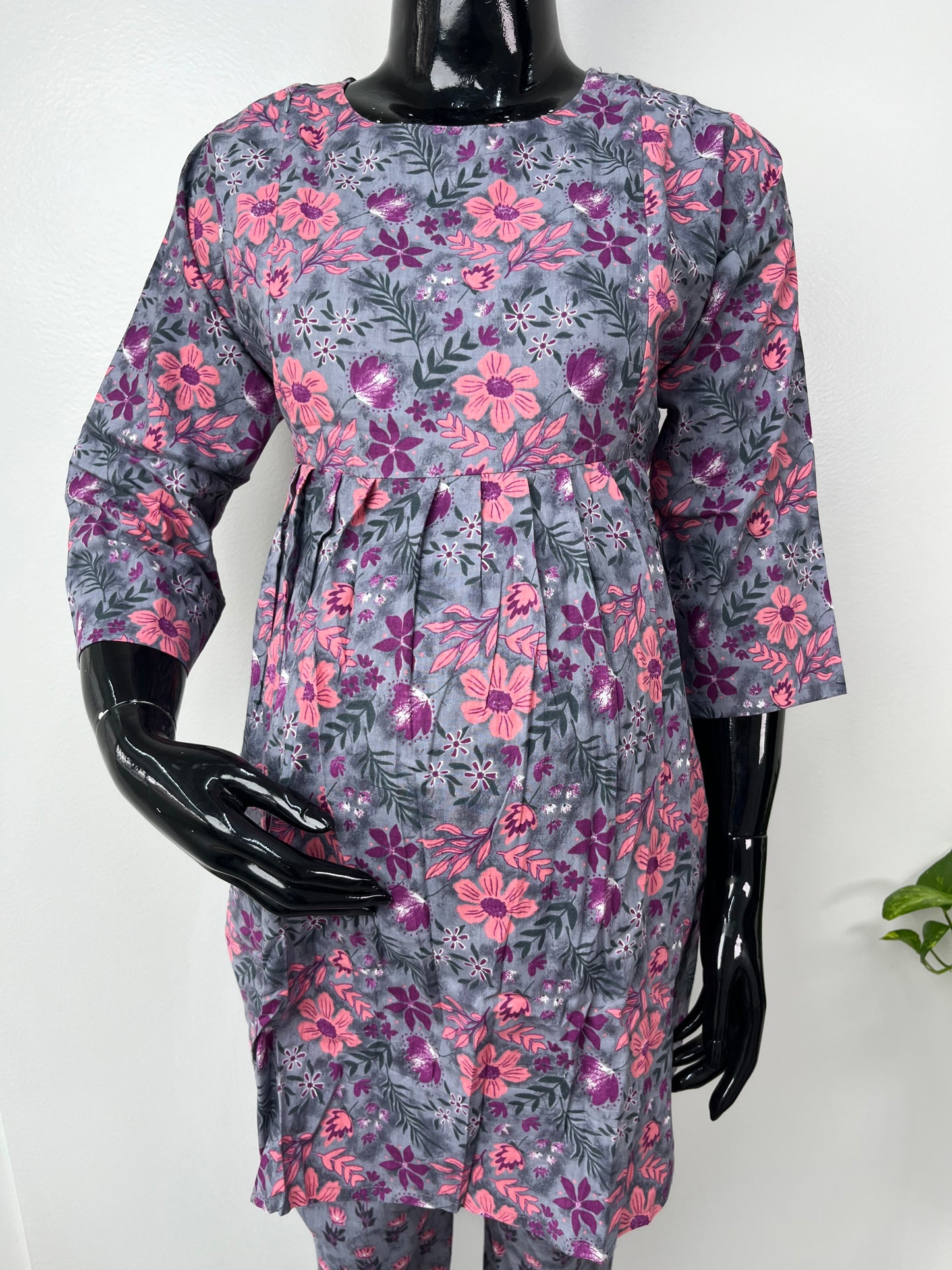 Grey & Pink Pure Cotton Fabric Maternity Co-ord Set