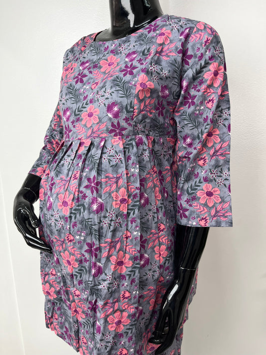 Grey & Pink Pure Cotton Fabric Maternity Co-ord Set