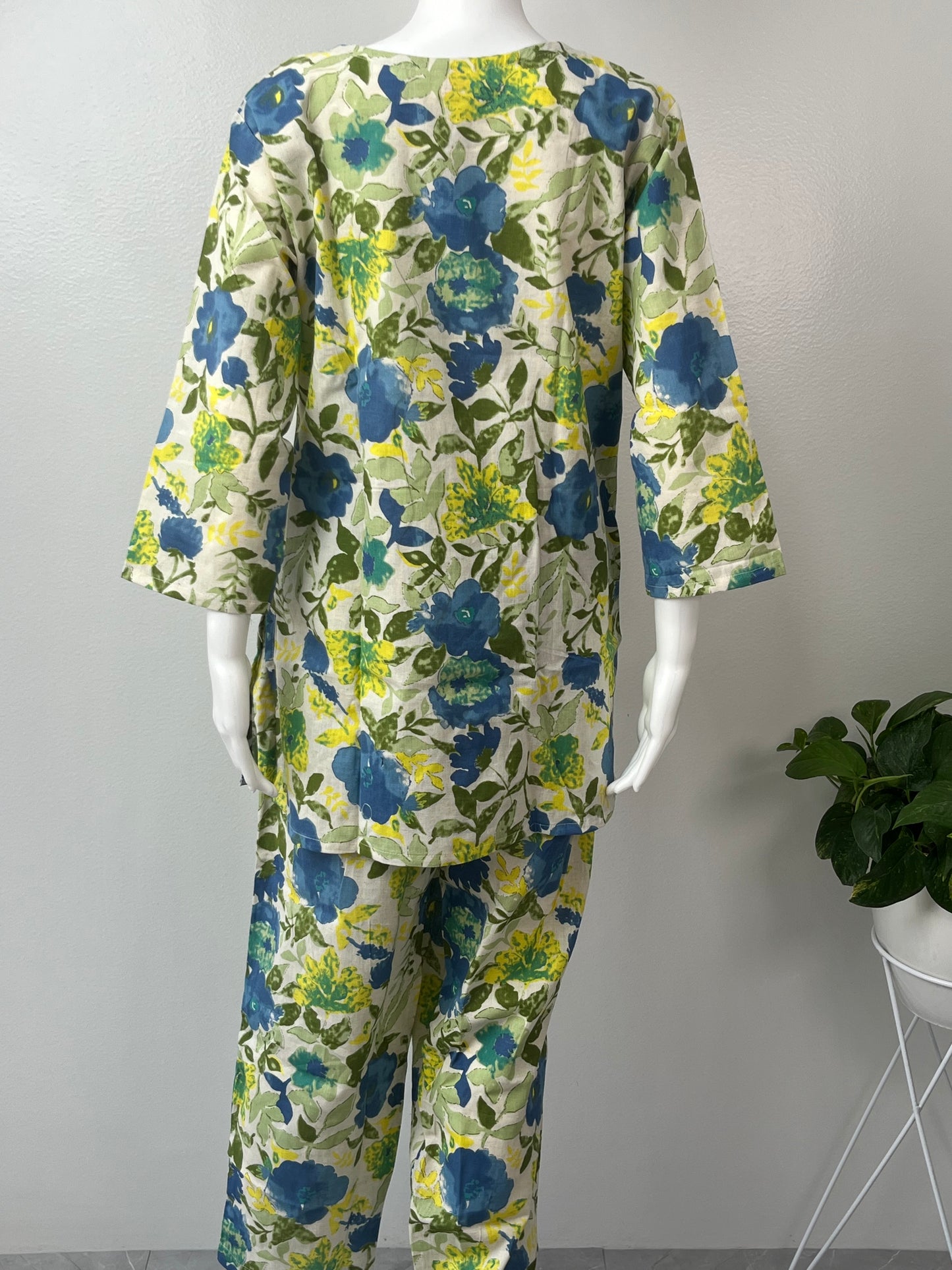 Blue Blossom Khadi Cotton Co-ord Set
