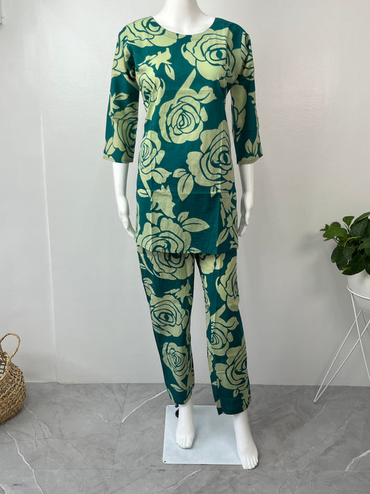 Emerald Bloom Pure Cotton Co-ord Set