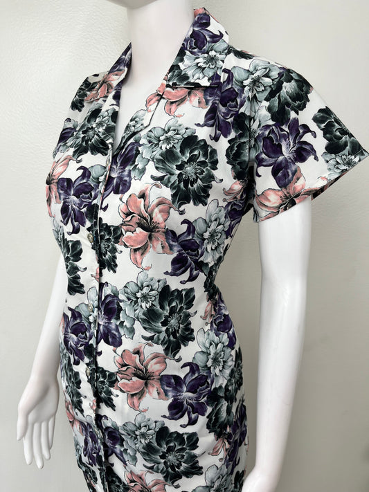 Floral Printed Rayon Button-Down Night Suit