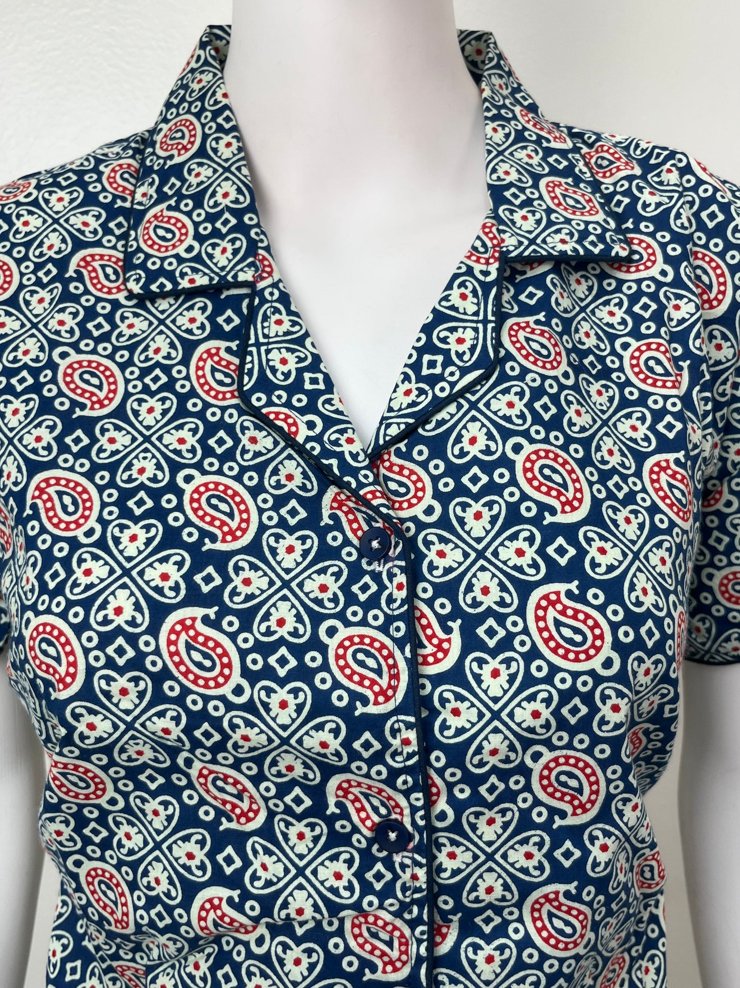 Navy Blue Cotton Button-Down Night Suit