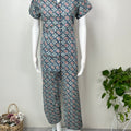 Navy Blue Cotton Button-Down Night Suit
