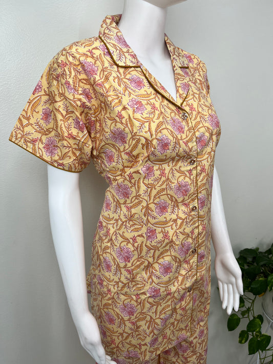 Women's Cotton Pyjama Set- Night Suit in Yellow