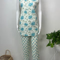 Blue Floral Sleeveless Pure Cotton Night Suit-Co-ord style