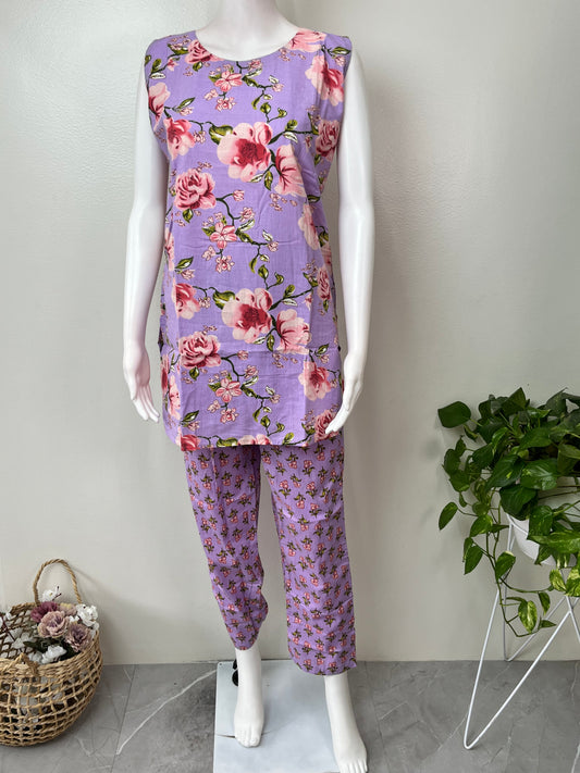 Floral Print Women's Cotton Co-ord Night Suit