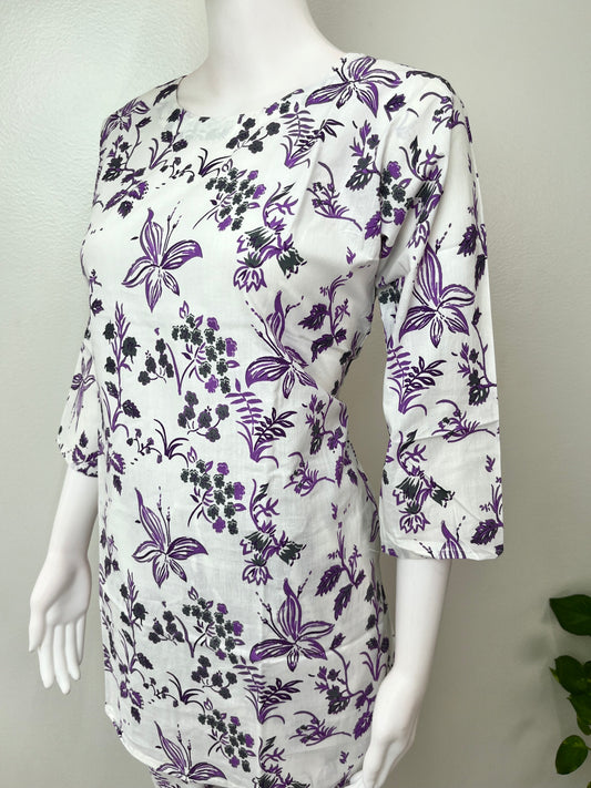 Purple Women's Cotton Co-ord Night Suit
