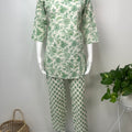 Green Floral Pure Cotton Night Suit Top & Bottom Set