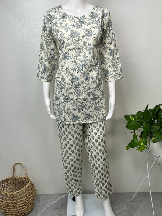 Flora Printed Pure Cotton Nightwear Co-Ord