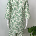 Green Floral Pure Cotton Night Suit Top & Bottom Set