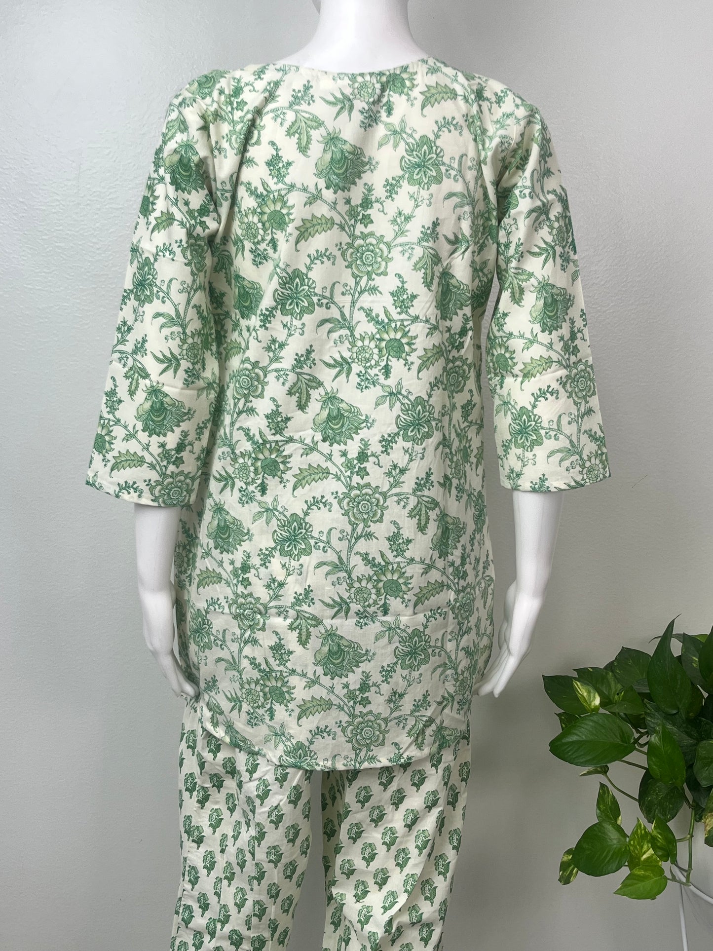 Green Floral Pure Cotton Night Suit Top & Bottom Set