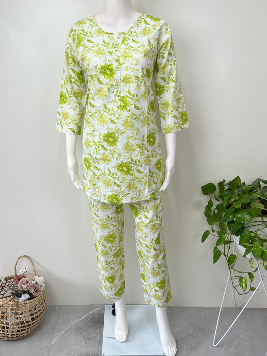 Casual Cotton Nightwear Co-Ord - Lime Green