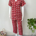 Red Cotton Button-Down Night Suit