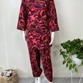 Tropical Vines Night Suit in Maroon
