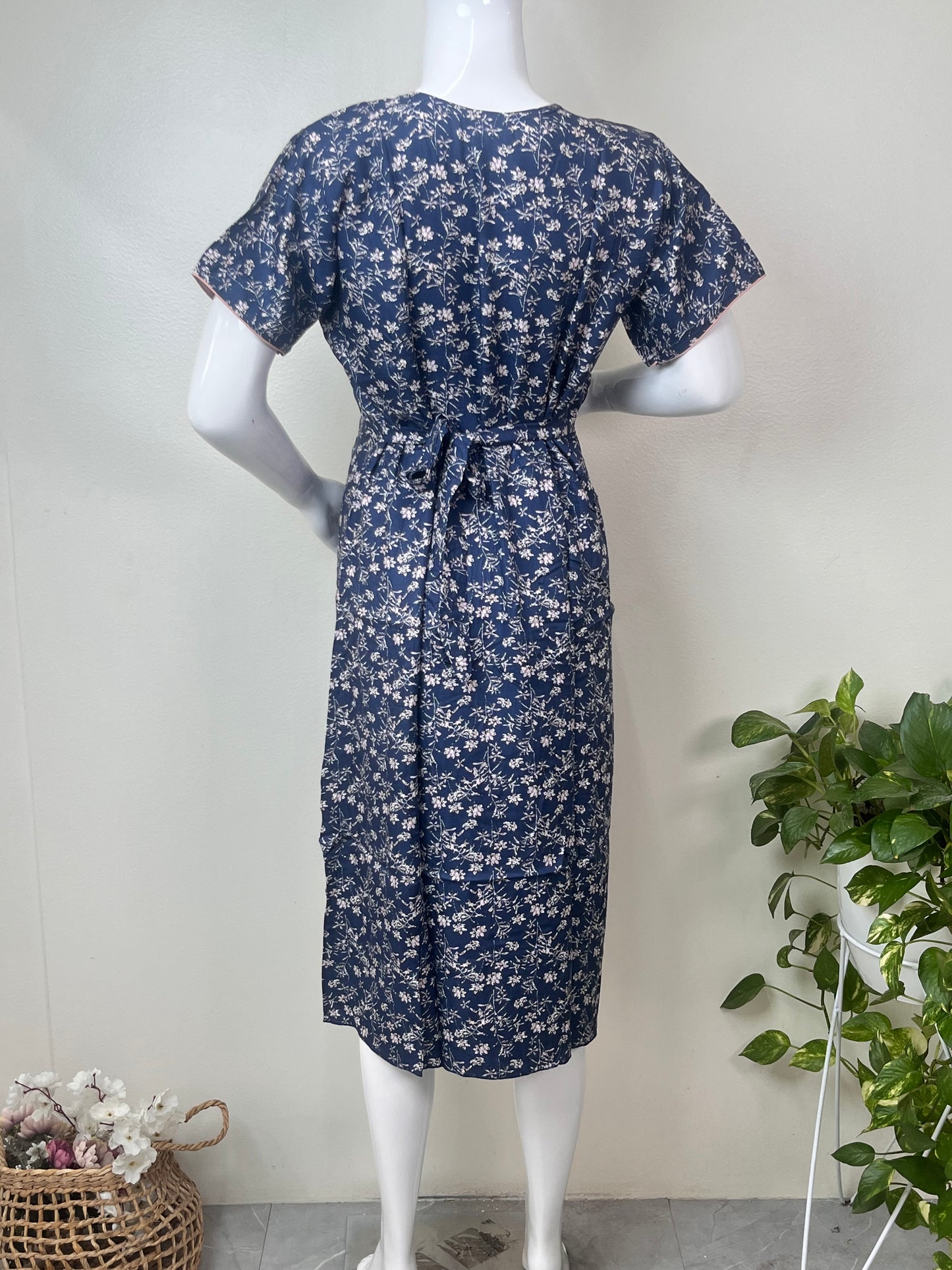 Relaxed Fit Blue Maternity Gown for Women
