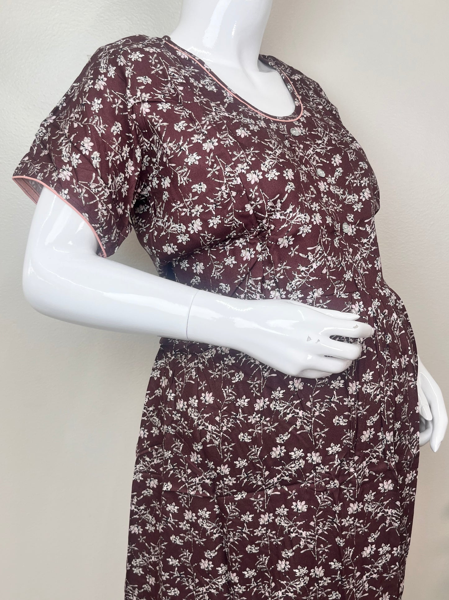 Comfortable Pregnancy Rayon Fabric Night Gown with Nursing Zip