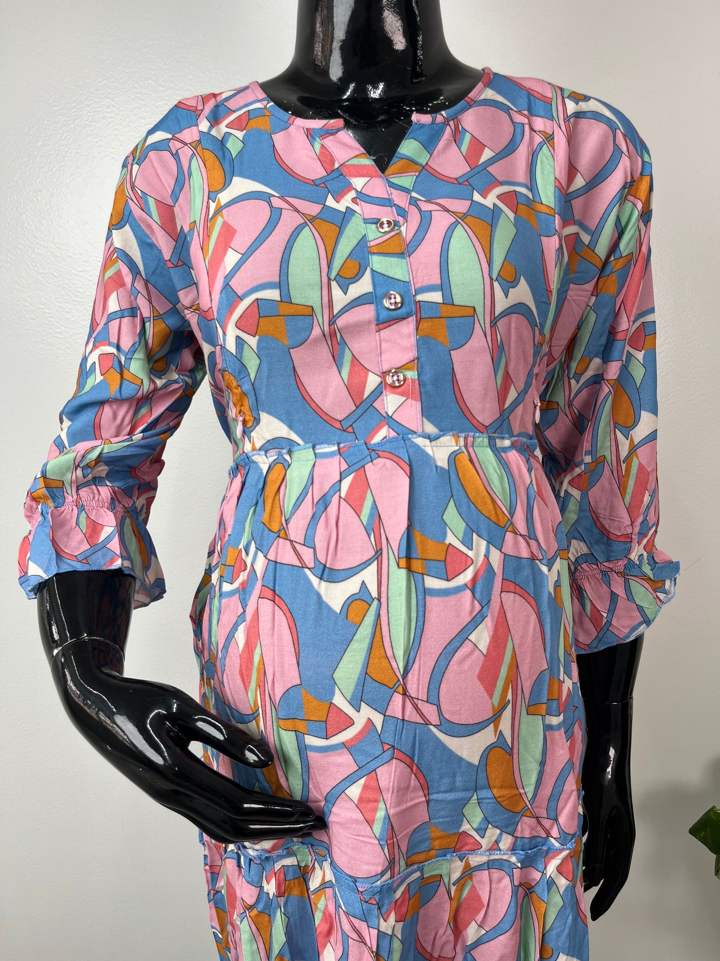 Comfort and Care Pink & Blue Rayon fabric Maternity Gown