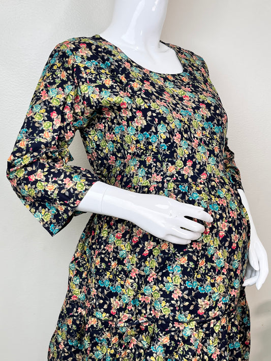 Navy Blue Breathable Rayon Fabric Maternity Gown