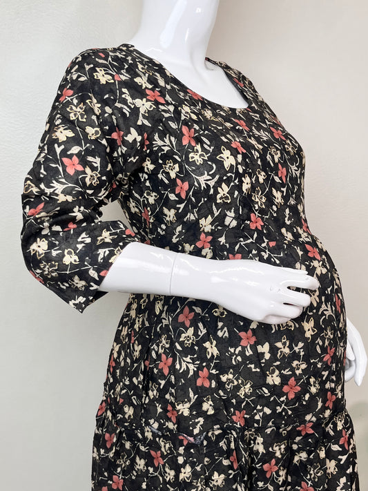 Soft Touch Black Rayon Fabric Maternity Gown