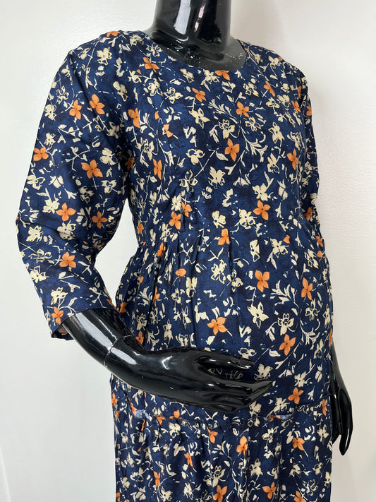 Navy Blue Soft & Breathable Rayon Maternity Gown