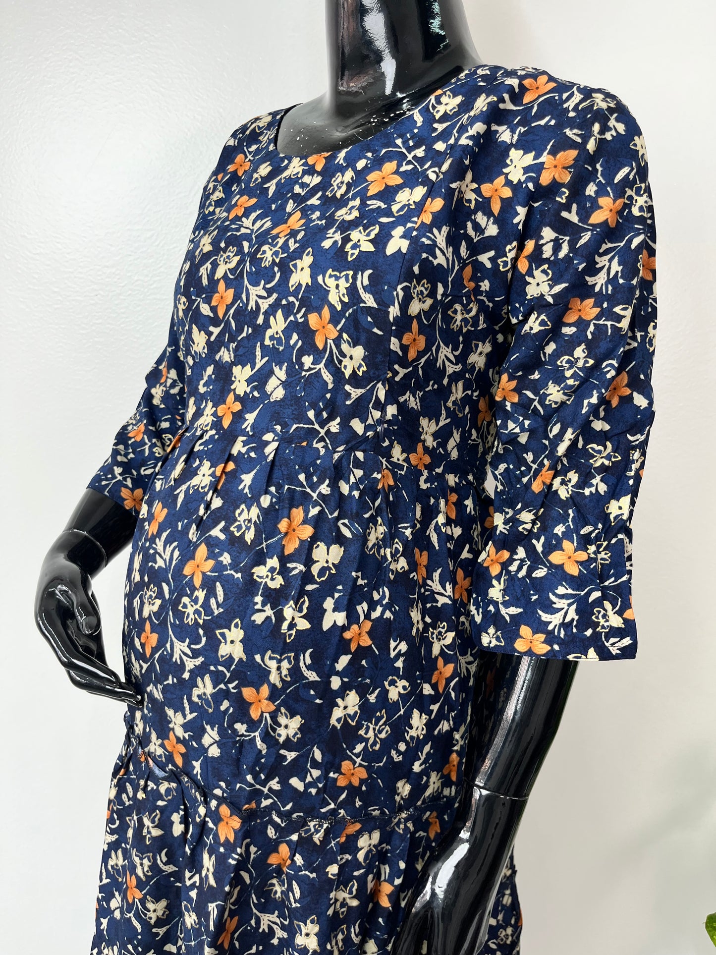 Navy Blue Soft & Breathable Rayon Maternity Gown