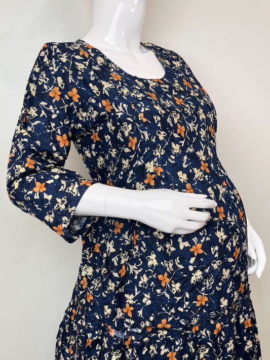 Cozy Care Navy Blue Rayon Fabric Maternity Gown