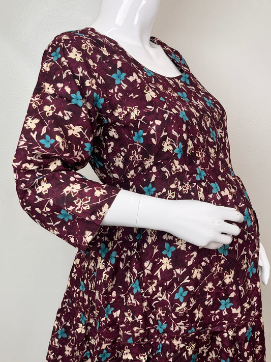 Premium Rayon Fabric Maroon Maternity Gown