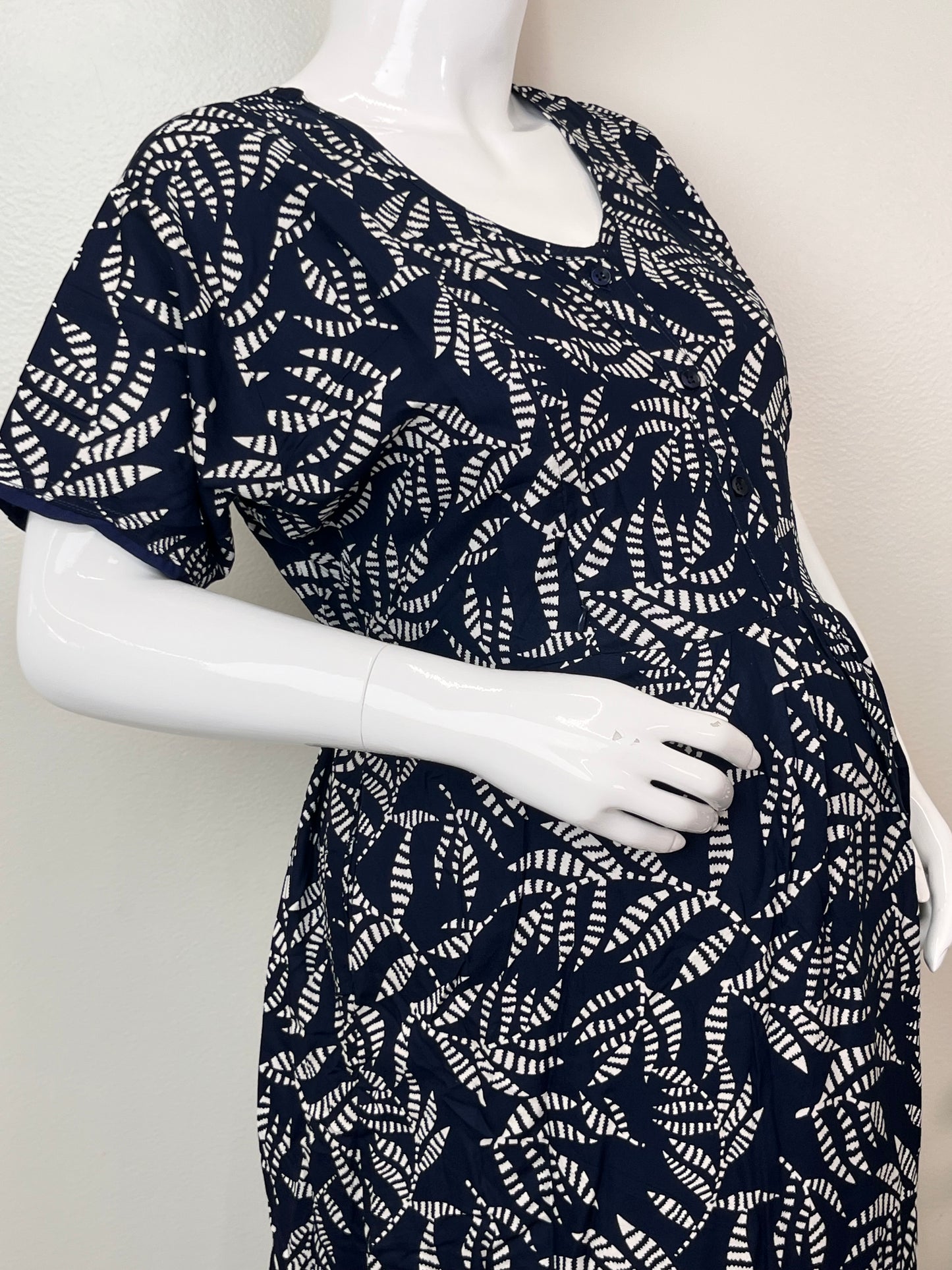 Navy Blue Rayon Fabric Maternity Comfort Gown