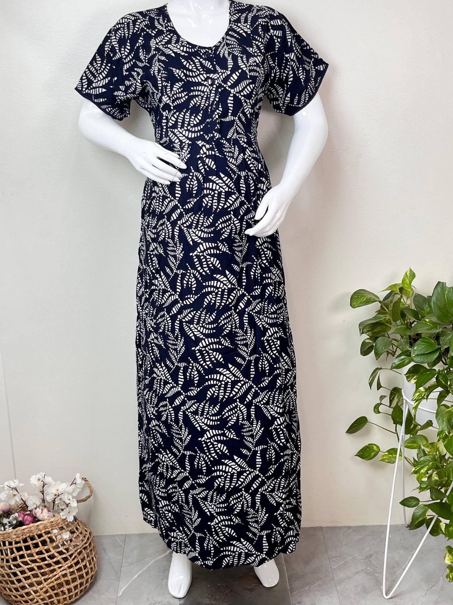 Navy Blue Rayon Fabric Maternity Comfort Gown