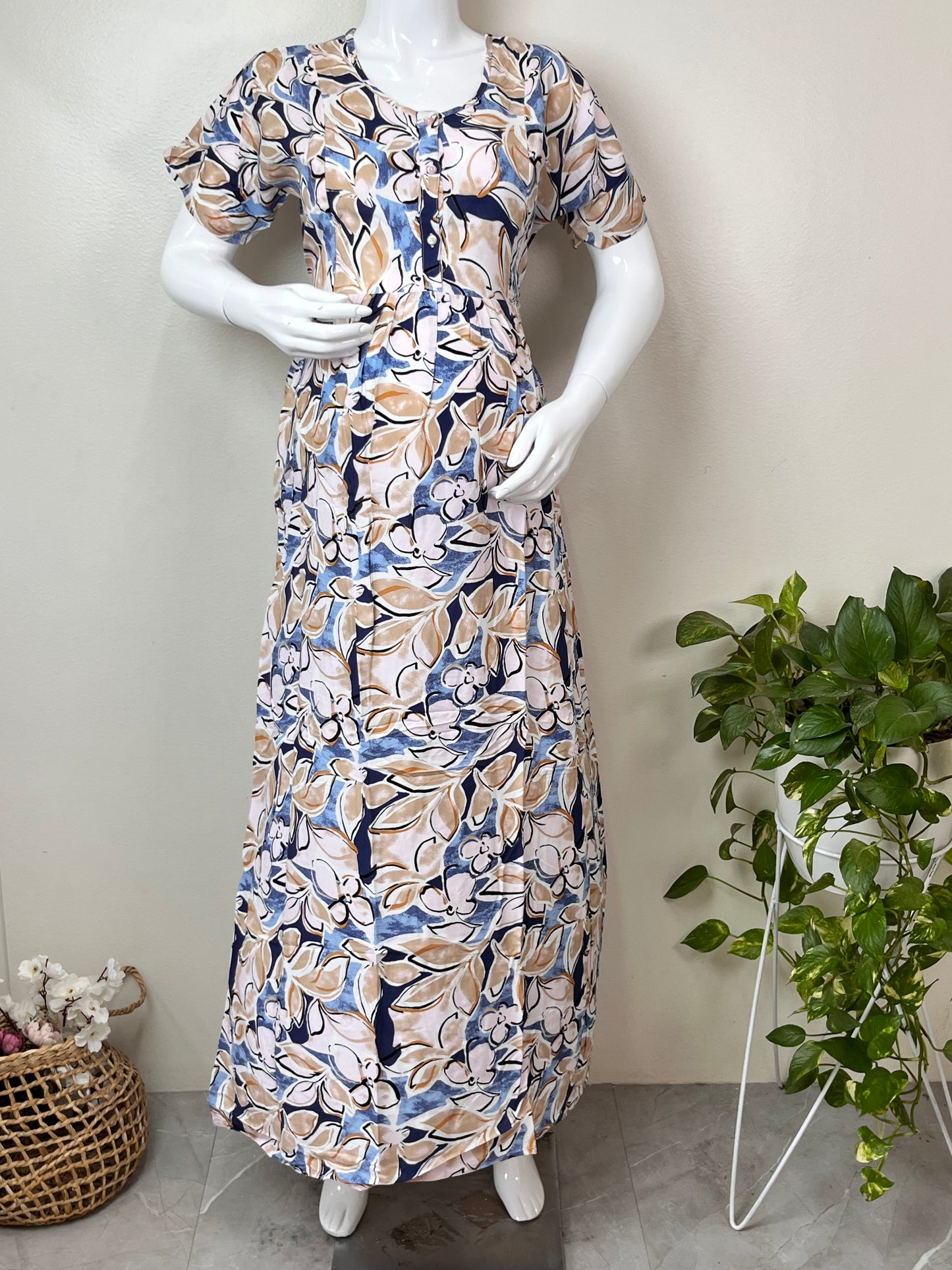 Comfort and Care Yellow & Blue Rayon Maternity Gown