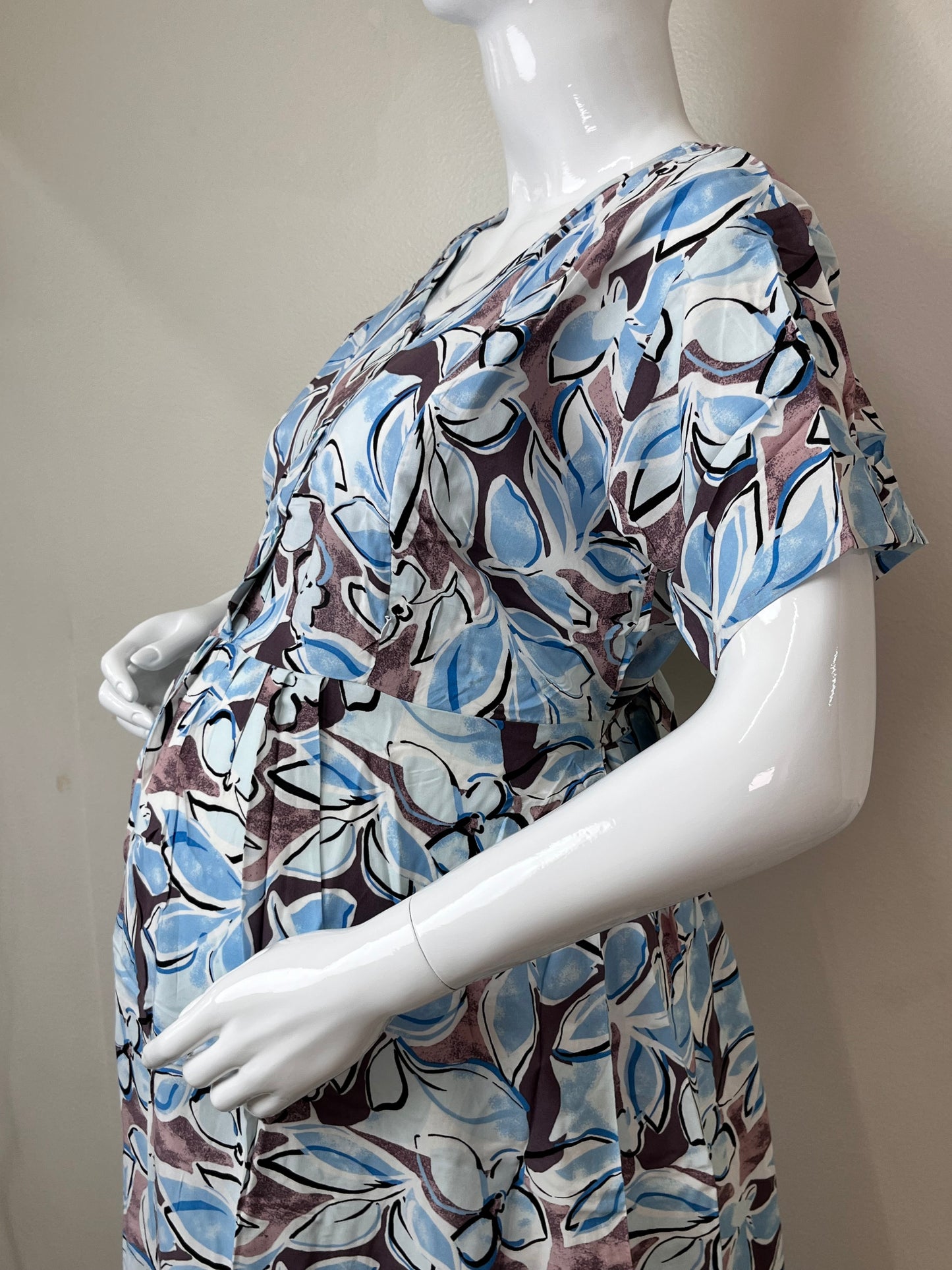 Rayon Fabric Blue & Brown Feeding Gown for Women