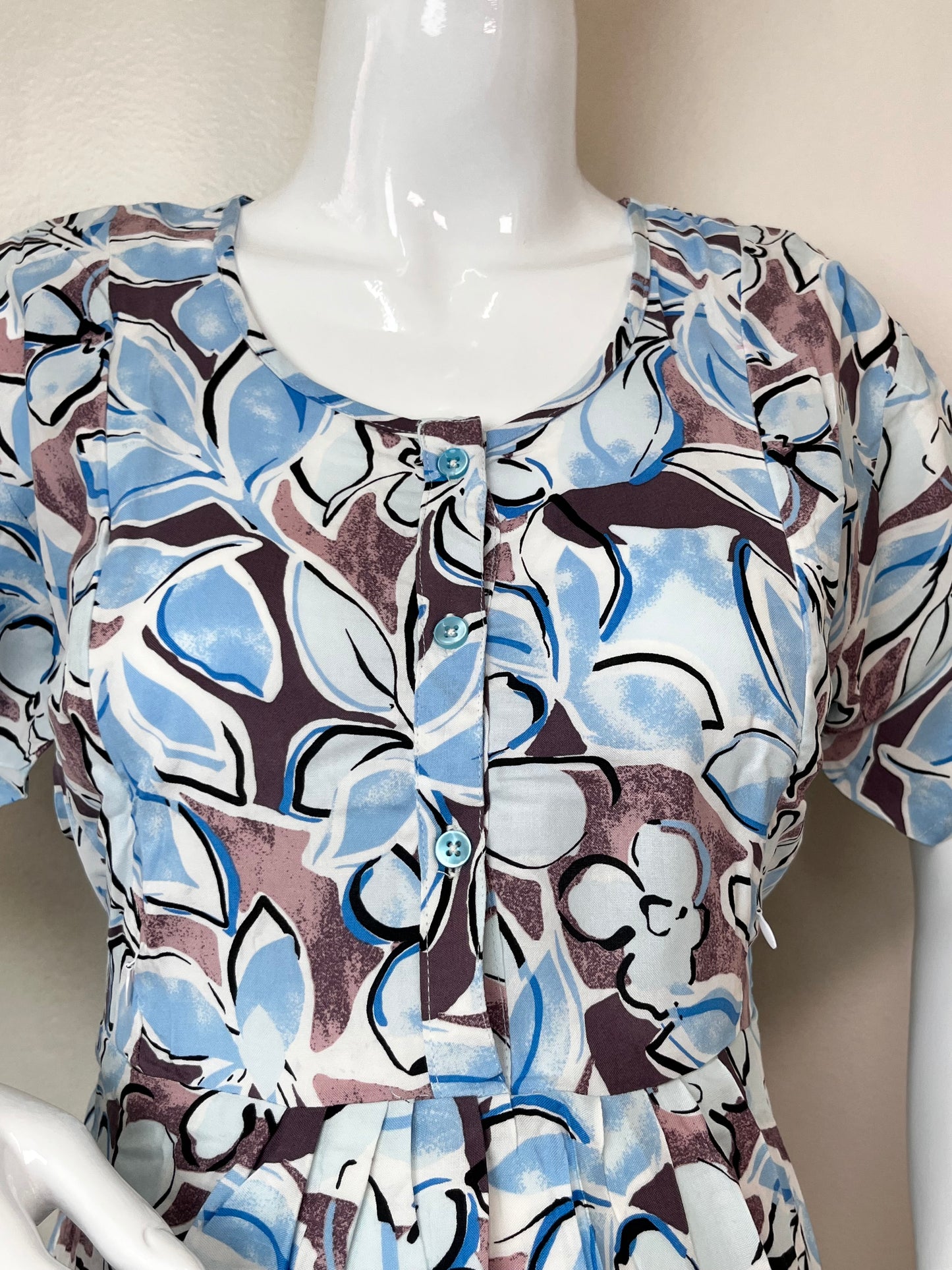 Rayon Fabric Blue & Brown Feeding Gown for Women