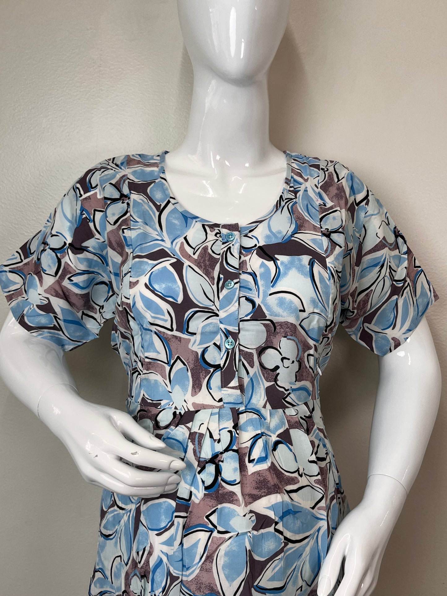 Rayon Fabric Blue & Brown Feeding Gown for Women