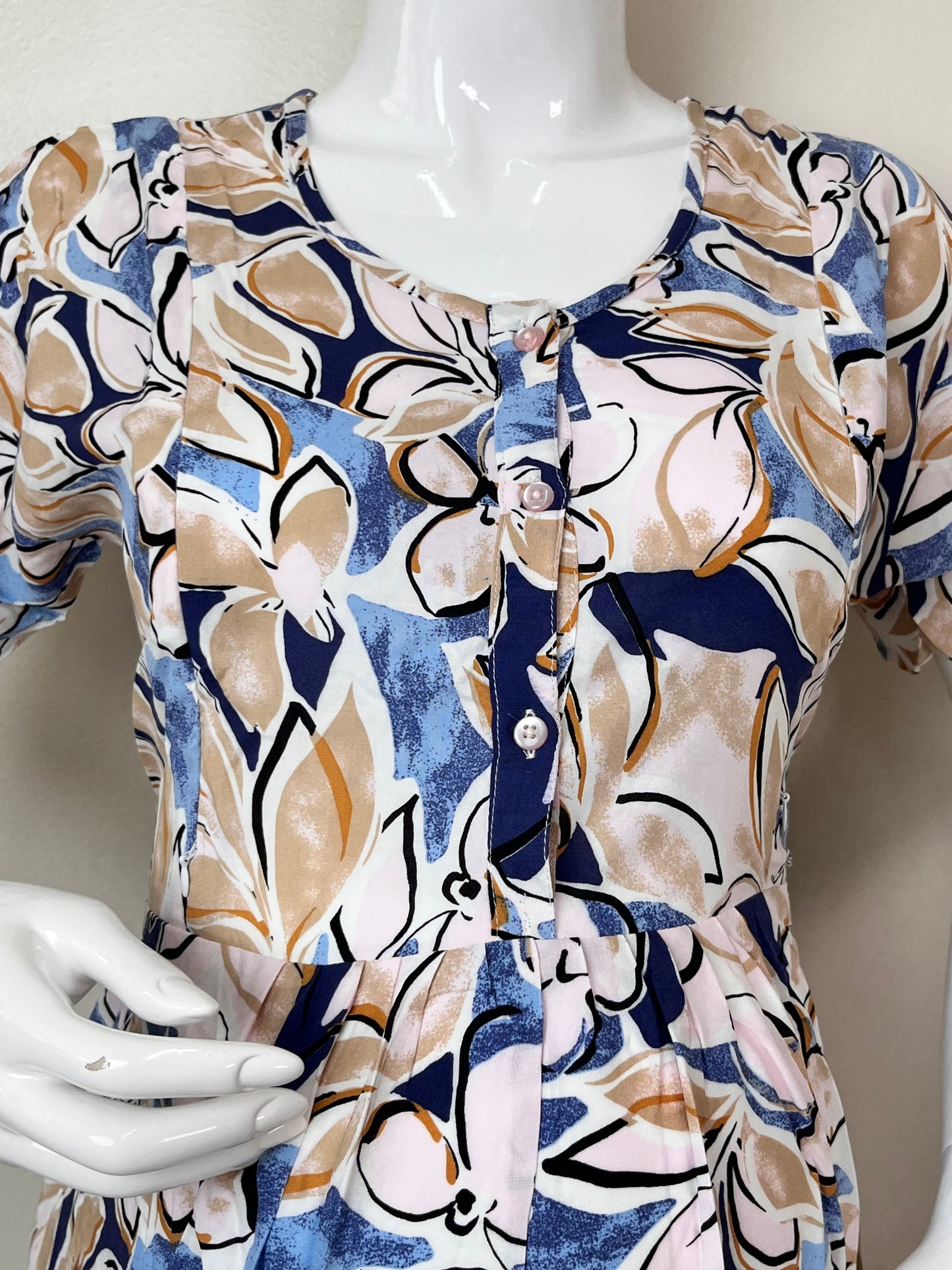 Comfort and Care Yellow & Blue Rayon Maternity Gown